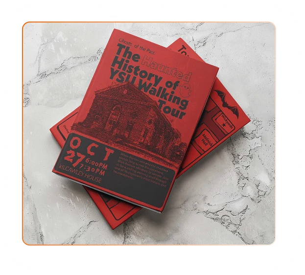 The finished booklet stack photographed on marble