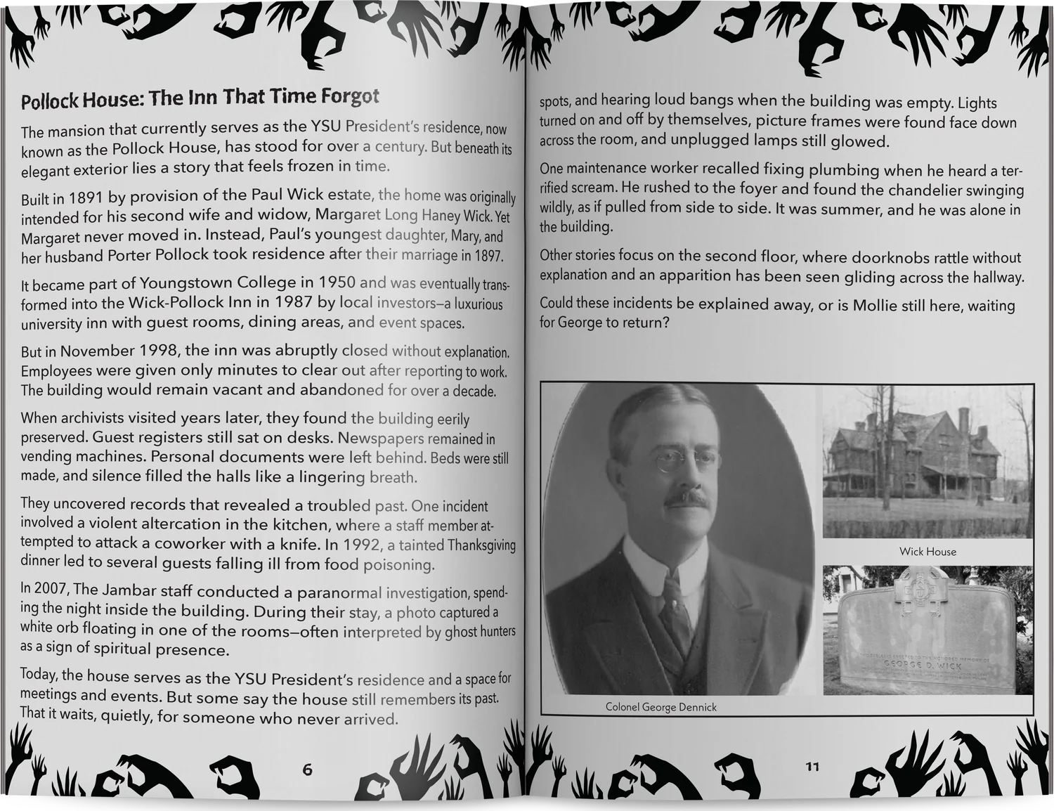 The booklet open to the Pollock House ghost story spread