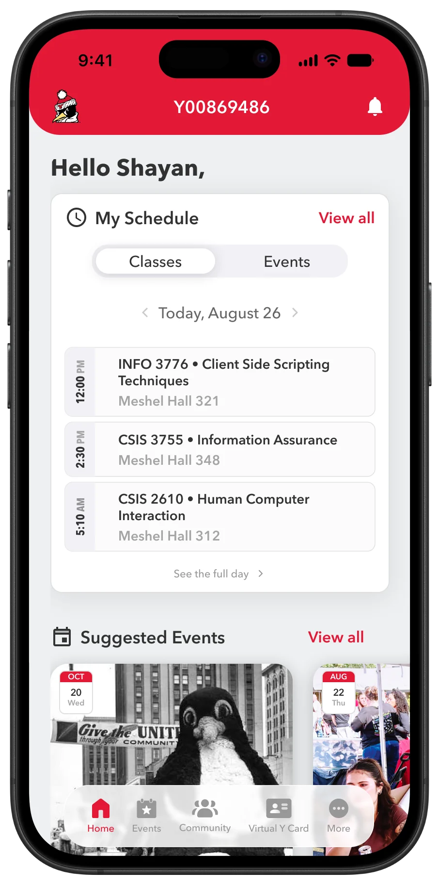 The redesigned home screen with My Schedule back on it